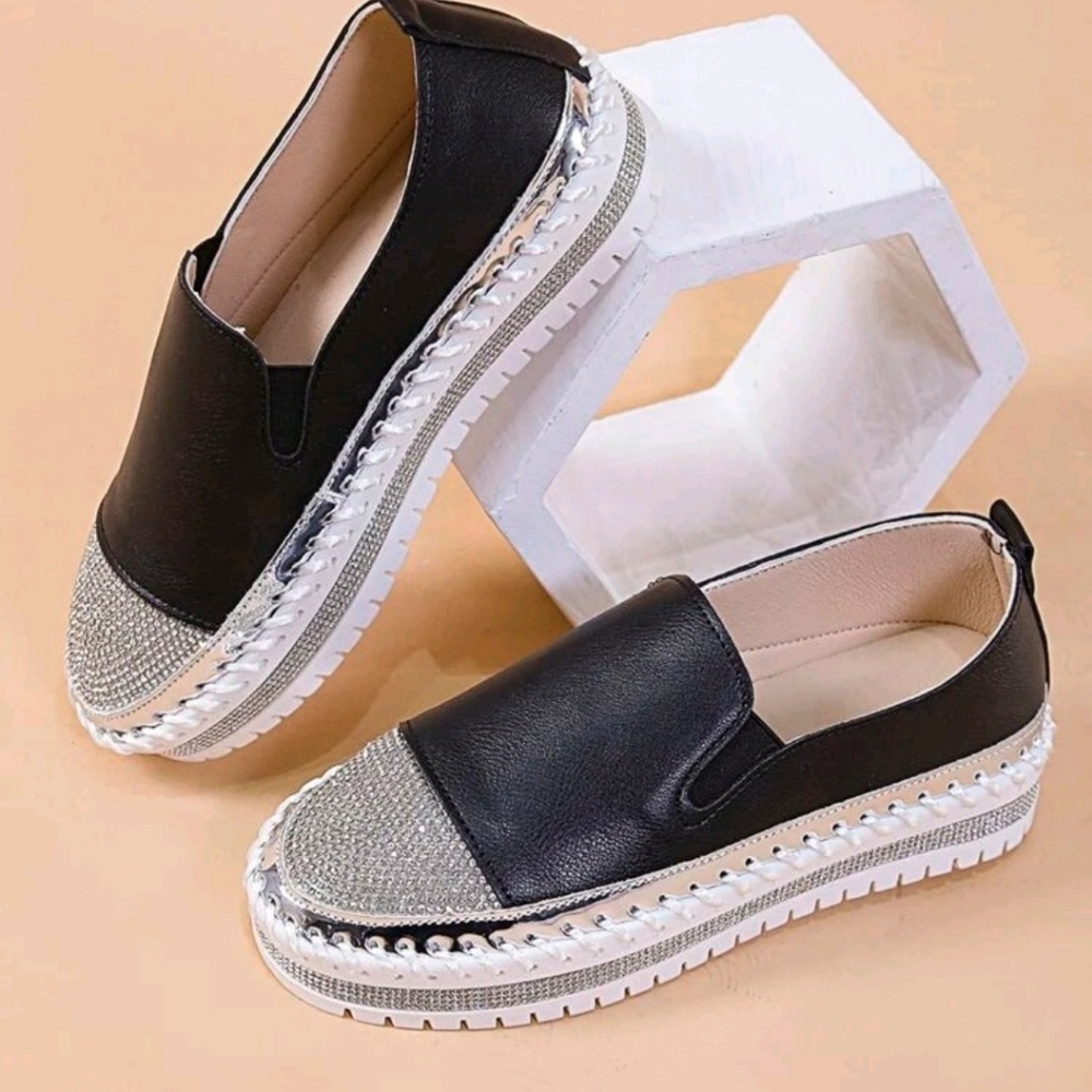 EMERY ROSE Rhinestone Decor Two Tone Loafers